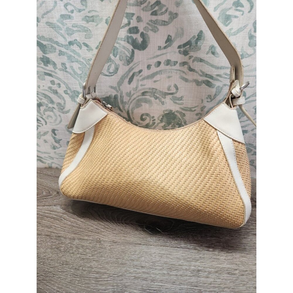 Fossil 75082 Woven Straw Fabric Handbag Purse w/ Leather Trim 13"x8"x4" - Picture 5 of 13